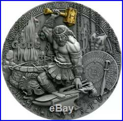 2019 $2 Niue HEPHAESTUS God of blacksmith High Relief, Antique 2 Oz Silver Coin