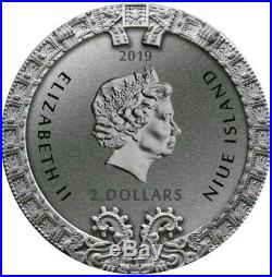 2019 2 Oz Silver $2 Niue AZTEC CALENDAR Antique Finish Coin