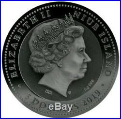 2019 2 Oz Silver $5 Niue CHARIOT Rydwan Warfare, Antique Finish Coin