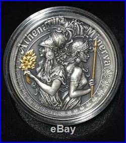 2019 $5 Niue ATHENA AND MINERVA Strong and Beautiful Goddesses 2 Oz Silver Coin
