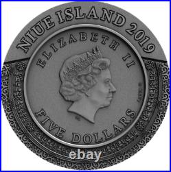 2019 Kalachakra Mandala Ancient Calendar 2 oz Antique finish Silver Coin Niue