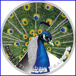 2019 MAJESTIC BLUE PEAFOWL Peacock 1 oz. 999 silver Proof coin COA OGP