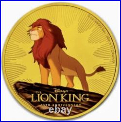 2019 NIUE $2 Disney Lion King Colorized Gold Gilded 1oz Coin Box & COA #37/100