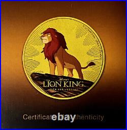 2019 NIUE $2 Disney Lion King Colorized Gold Gilded 1oz Coin Box & COA #37/100