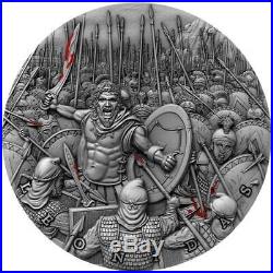 2019 Niue 2 Ounce Great Commanders Leonidas High Relief. 999 Silver Coin