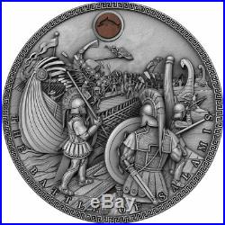 2019 Niue 2 Ounce Sea Battles Battle of Salamis High Relief. 999 Silver Coin