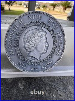 2019 Niue 2 oz. 999 Silver Elephant Colorized Ultra High Relief Gemstone Coin