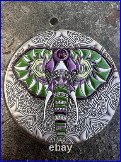 2019 Niue 2 oz. 999 Silver Elephant Colorized Ultra High Relief Gemstone Coin