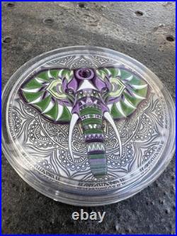 2019 Niue 2 oz. 999 Silver Elephant Colorized Ultra High Relief Gemstone Coin