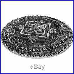 2019 Niue 2 oz Ancient Calendars Kalachakra Mandala High Relief Silver Coin