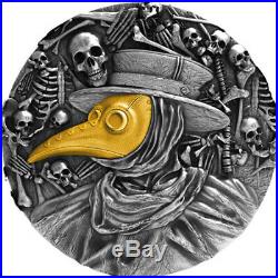 2019 Niue 2 oz Dr. Pestilence Death Mask High Relief Gold Gilded Silver Coin