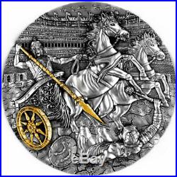 2019 Niue 2 oz Rydwan Warfare Chariot High Relief Gold Gilded Silver Coin