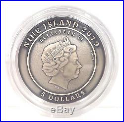 2019 Niue $5 ATLANTIS Sunken City Aqua Epoxy 2 Oz. 999 Silver Convex Dome Coin