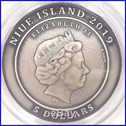 2019 Niue $5 ATLANTIS Sunken City Aqua Epoxy 2 Oz. 999 Silver Convex Dome Coin