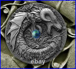 2019 Niue Norse Dragon Antiqued 2 oz. 999 Silver Coin withAzurite Only 500 Made