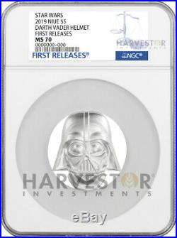 2019 Star Wars Darth Vader Helmet 2 Oz. Silver Coin Ngc Ms70 First Releases