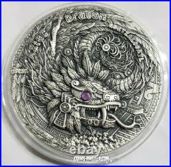 2020 2 Oz Silver $2 Niue AZTEC DRAGON QUETZALCOATL Antique Finish Coin
