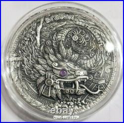 2020 2 Oz Silver $2 Niue AZTEC DRAGON QUETZALCOATL Antique Finish Coin