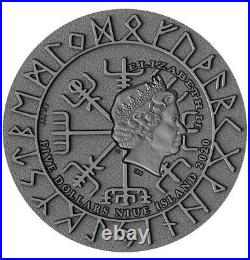 2020 2 Oz Silver $5 Niue ERIC BLOODAXE Vikings Antique Finish High Relief Coin