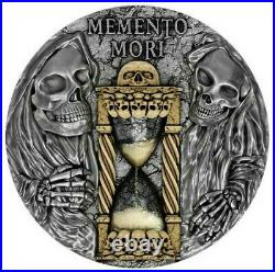 2020 2 Oz Silver $5 Niue MEMENTO MORI Hourglass Antique Finish Coin