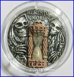 2020 2 Oz Silver $5 Niue MEMENTO MORI Hourglass Antique Finish Coin