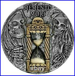 2020 2 Oz Silver $5 Niue MEMENTO MORI Hourglass Antique Finish Coin