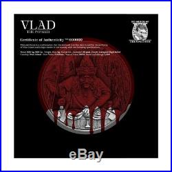 2020 2 oz Silver Niue Vlad The Impaler Antiqued High Relief $5 Coin withBox & COA