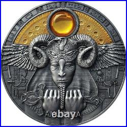 2020 Amun-Ra Divine Faces of the Sun Antique Finish 3 Ounce Silver Coin