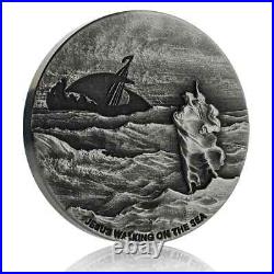 2020 BIBLICAL COIN SERIES JESUS WALKING ON THE SEA2 oz NIUE SILVER-NEWithORIG PACK