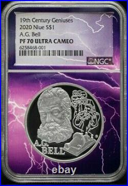2020 Niue $1 19th Century Geniuses Bell NGC PF70 UCAM Lightning Label withOGP&COA