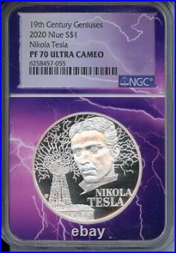 2020 Niue $1 19th Century Geniuses Tesla NGC PF70UCAM Lightning Label withOGP&COA
