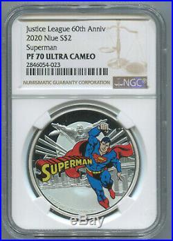 2020 Niue $2 Superman Justice League 60th Anniv Ngc Pf70 Uc Silver Coin