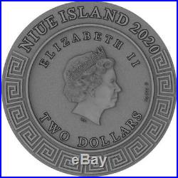 2020 Niue 2 oz Gods Apollo High Relief Gold Gilded Silver Coin