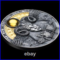 2020 Niue $5 Egyptian God Amun-Ra 3 oz Silver Antiqued Coin withGold Mintage 500