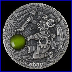 2020 Niue $5 Sun Gods Tonatiuh 2 oz Silver Coin with Gemstone 500 Made