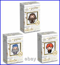 2020 Niue Harry Potter 3 Coin Chibi Weasley Dumbledore Hagrid 1 oz Silver Proof