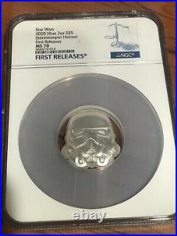 2020 STAR WARS STORMTROOPER HELMET 2 OZ. SILVER COIN NGC MS70 First Releases
