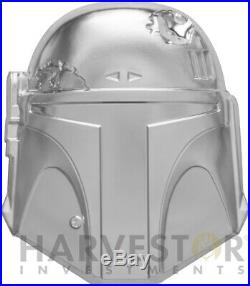 2020 Star Wars Boba Fett Helmet 2 Oz. Silver Coin High Relief Ogp Coa
