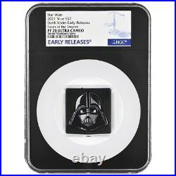 2021 1 oz Silver Darth Vader Shaped Coin Star Wars Empire NGC PF 70 ER (Retro)