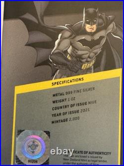 2021 1oz. 999 FINE SILVER. NIUE COIN. BATMAN FLYING. With OGP and COA