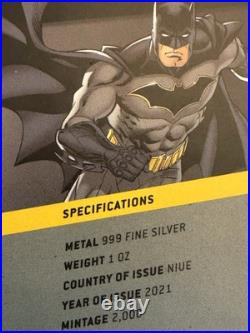 2021 1oz. 999 FINE SILVER. NIUE COIN. BATMAN FLYING. With OGP and COA