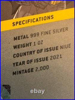 2021 1oz. 999 FINE SILVER. NIUE COIN. BATMAN FLYING. With OGP and COA