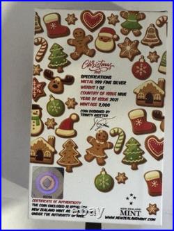 2021 1oz. 999 Fine Silver NIUE COIN. CHRISTMAS 2021. GINGERBREAD MAN. OGP+COA