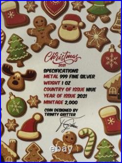 2021 1oz. 999 Fine Silver NIUE COIN. CHRISTMAS 2021. GINGERBREAD MAN. OGP+COA