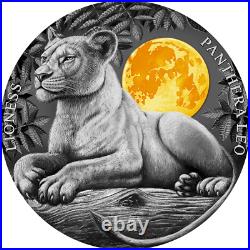 2021 2 Oz Silver $5 Niue Wildlife In The Moonlight LIONESS Antique Finish Coin