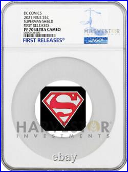 2021 DC Comics Superman Shield 1 Oz. Silver Coin Ngc Pf70 First Releases