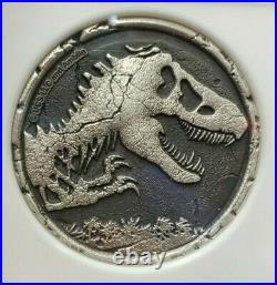 2021 Jurassic World Park NGC MS70 2 oz Silver Antiqued Cracked Planchet withOGP