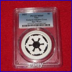 2021 NIUE 1oz Silver $2 Disney's Star Wars Galactic Empire Crest PCGS MS69 rare
