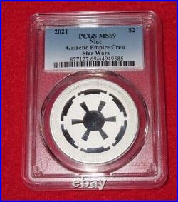 2021 NIUE 1oz Silver $2 Disney's Star Wars Galactic Empire Crest PCGS MS69 rare