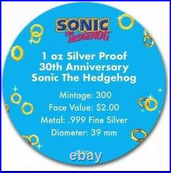 2021 Niue 1 oz Silver Sonic the Hedgehog 30th Anniversary Proof (300 Mintage)